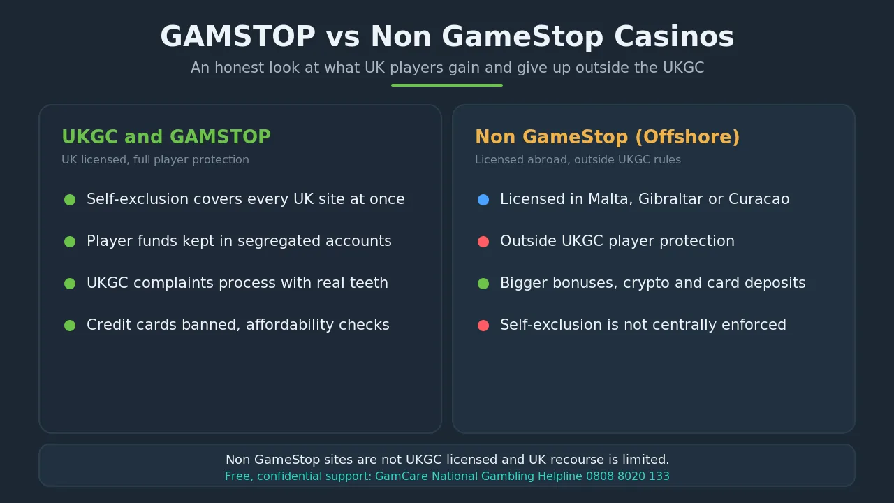 GAMSTOP and UKGC protection compared with Non GameStop offshore casinos for UK players